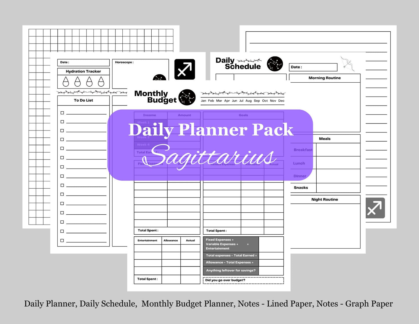 Zodiac Astrology Sagittarius Daily Planner and Monthly Budget Tracker