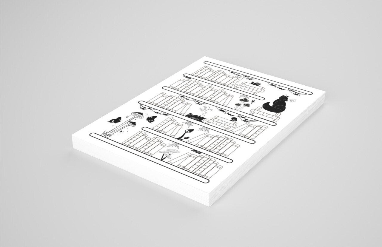 Mushroom Forest Bookshelf Reading Log Tracker - 75 Books