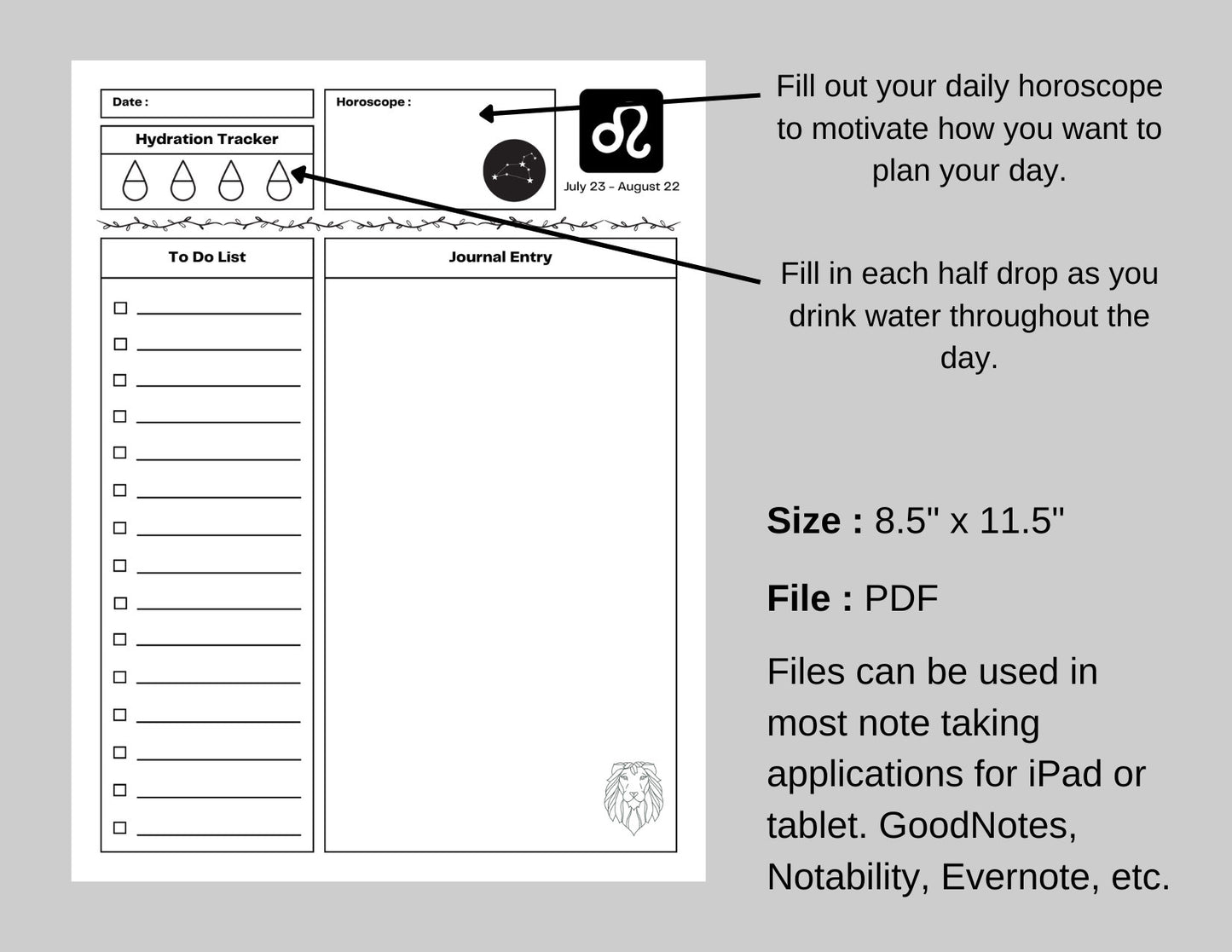 Zodiac Astrology Leo Daily Planner and Monthly Budget Tracker