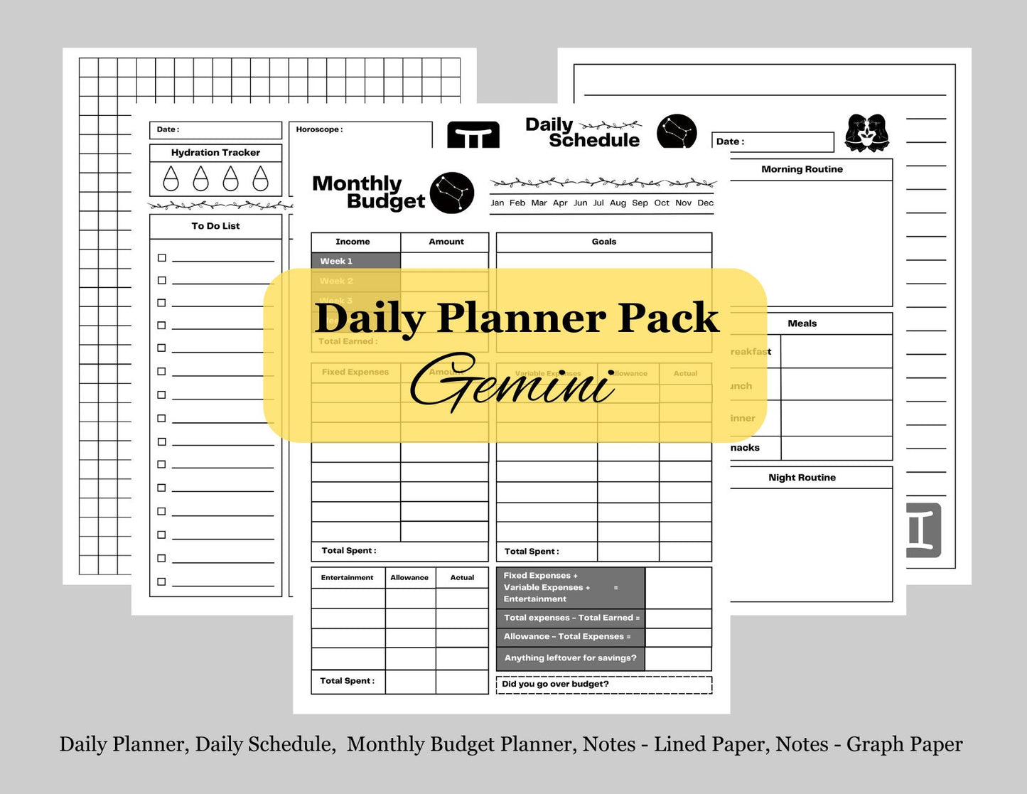 Zodiac Astrology Gemini Daily Planner and Monthly Budget Tracker