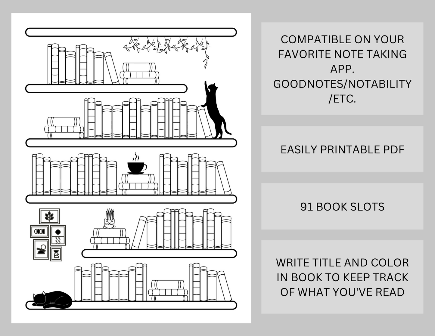 Cat Bookshelf Reading Log Tracker - 91 Books