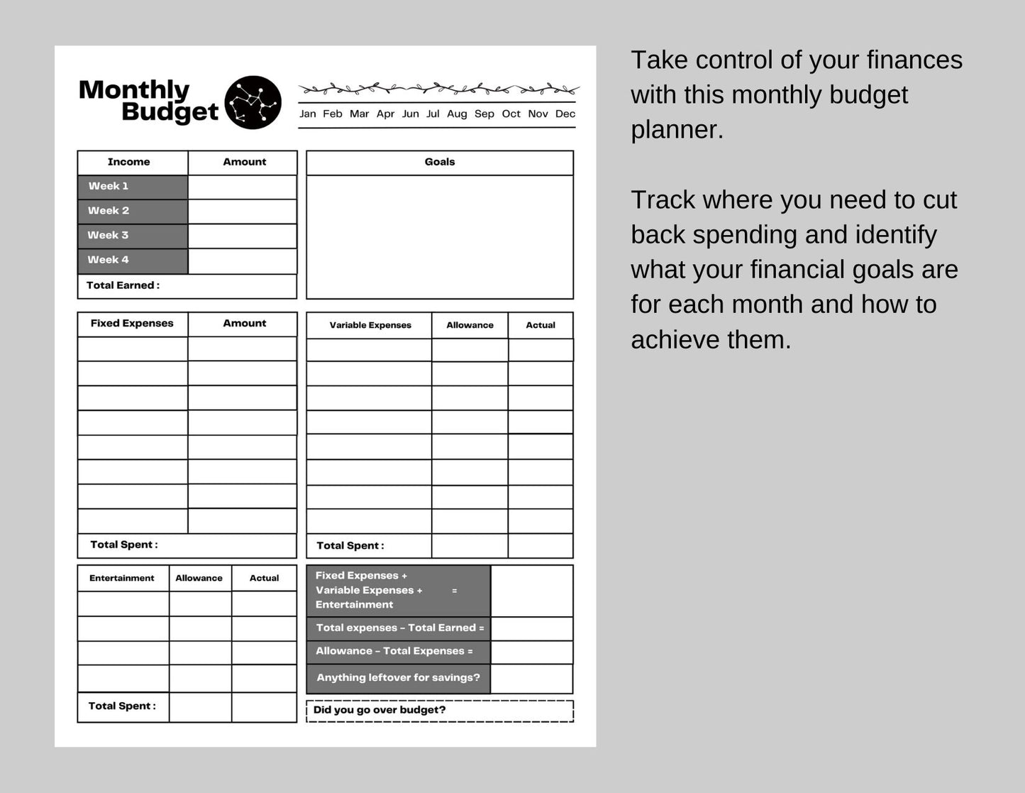 Zodiac Astrology Sagittarius Daily Planner and Monthly Budget Tracker