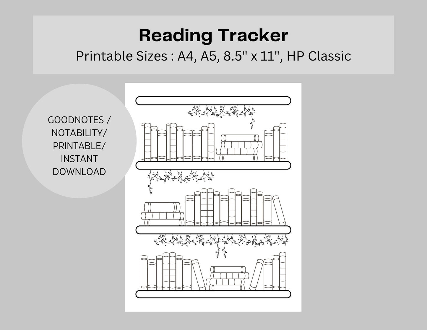 Minimalist Bookshelf Reading Log Tracker - 50 Books