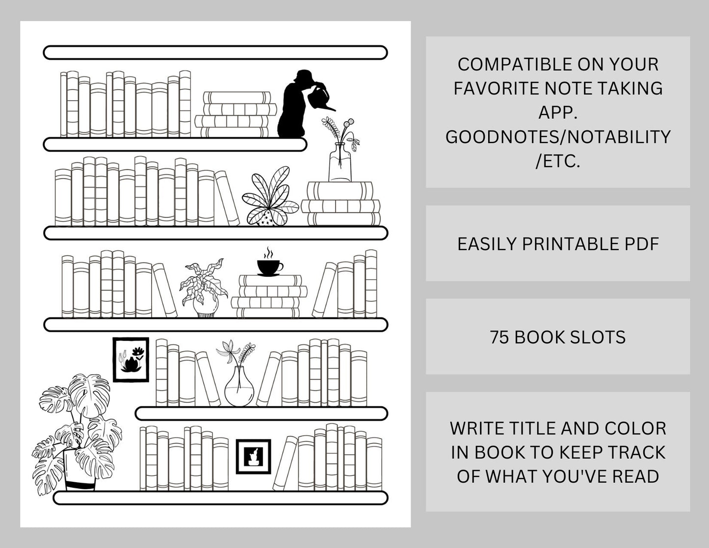 Gardening Bookshelf Reading Log Tracker - 75 Books