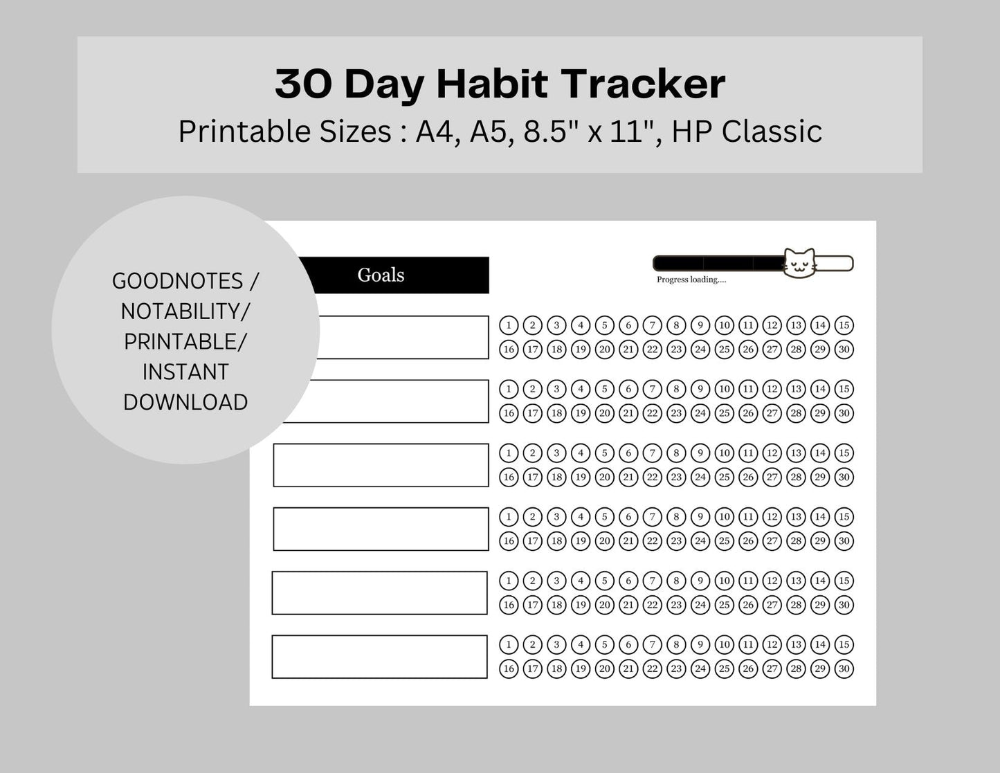 30 Day Habit Tracker for Multiple Goals