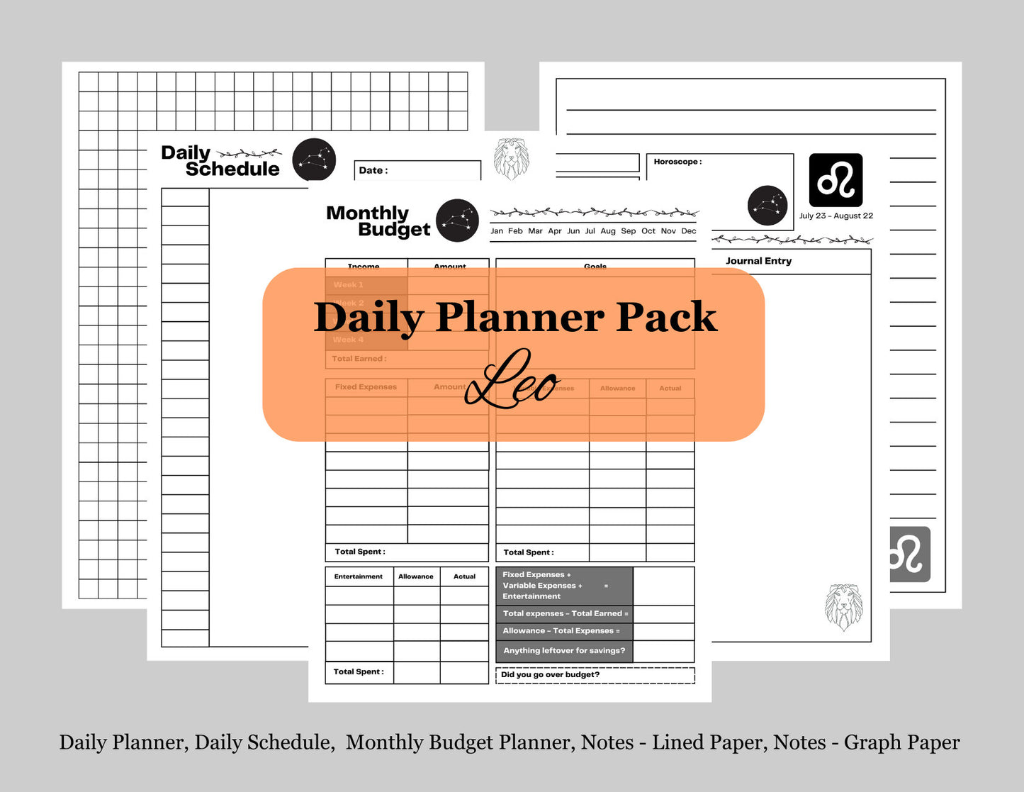 Zodiac Astrology Leo Daily Planner and Monthly Budget Tracker