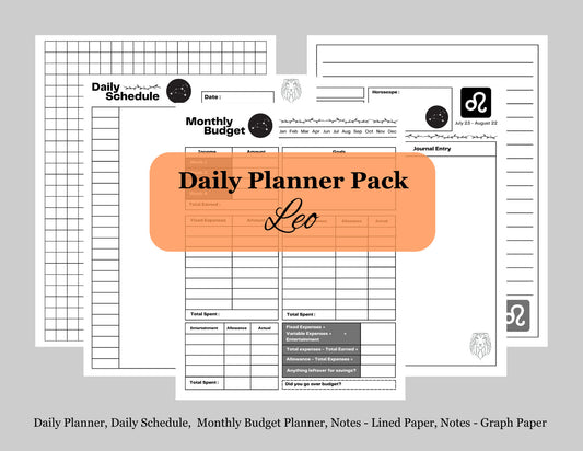 Zodiac Astrology Leo Daily Planner and Monthly Budget Tracker