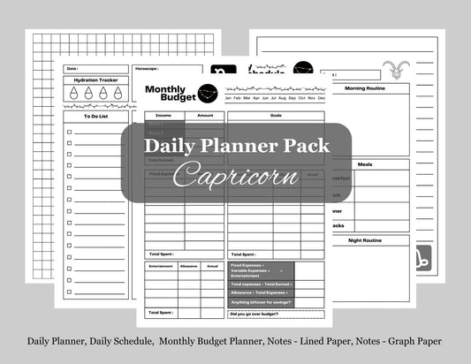 Zodiac Astrology Capricorn Daily Planner and Monthly Budget Tracker