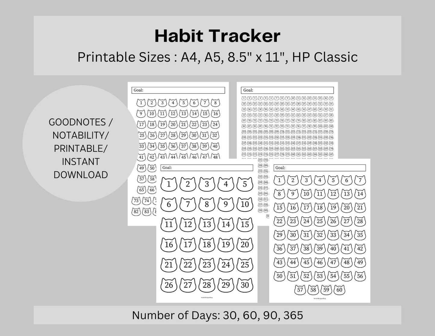 Habit Tracker - 30, 60, 90, & 365 Days