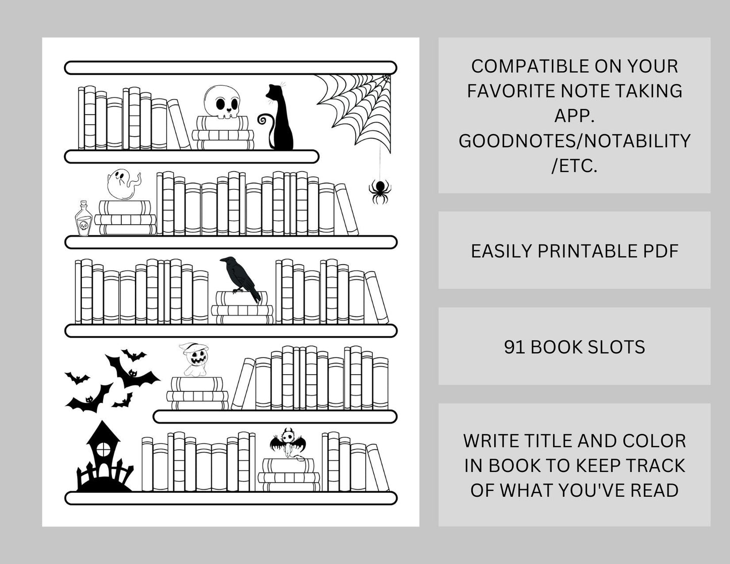 Halloween Bookshelf Reading Log Tracker - 91 Books