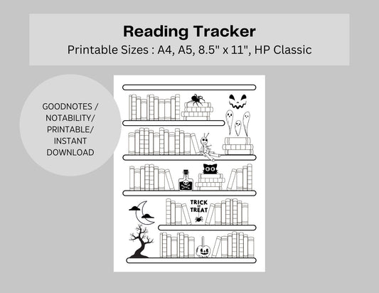 Halloween Bookshelf Reading Log Tracker - 75 Books