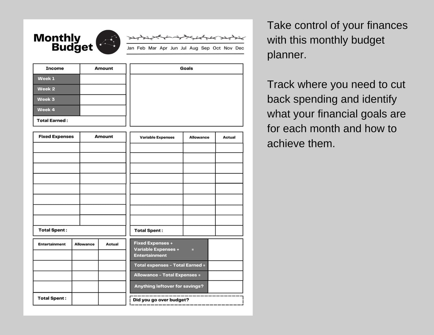 Zodiac Astrology Leo Daily Planner and Monthly Budget Tracker