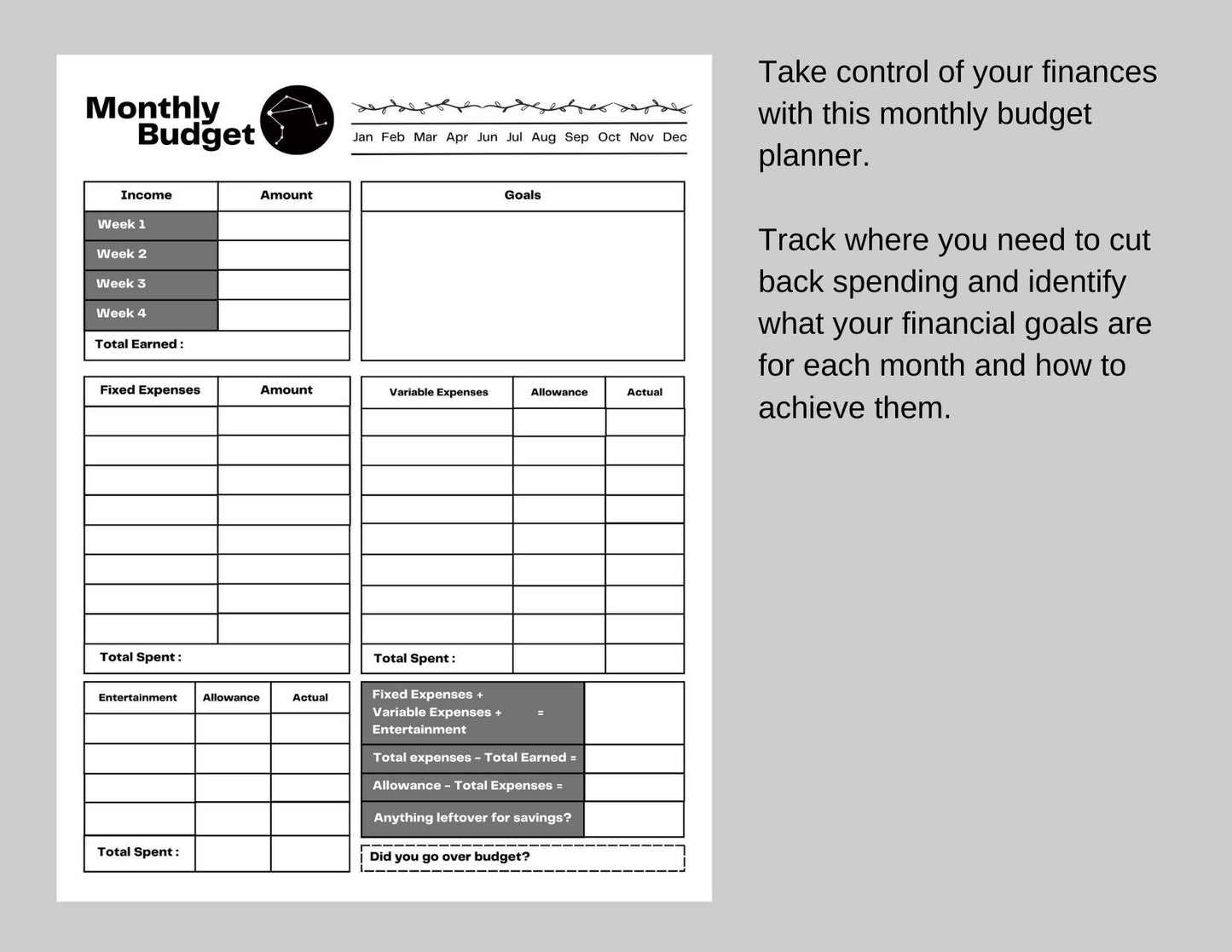 Zodiac Astrology Libra Daily Planner and Monthly Budget Tracker