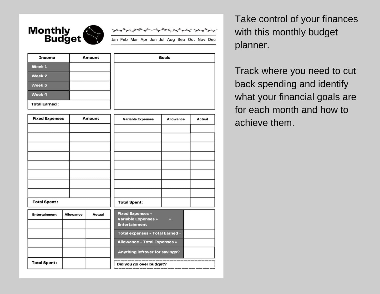 Zodiac Astrology Gemini Daily Planner and Monthly Budget Tracker