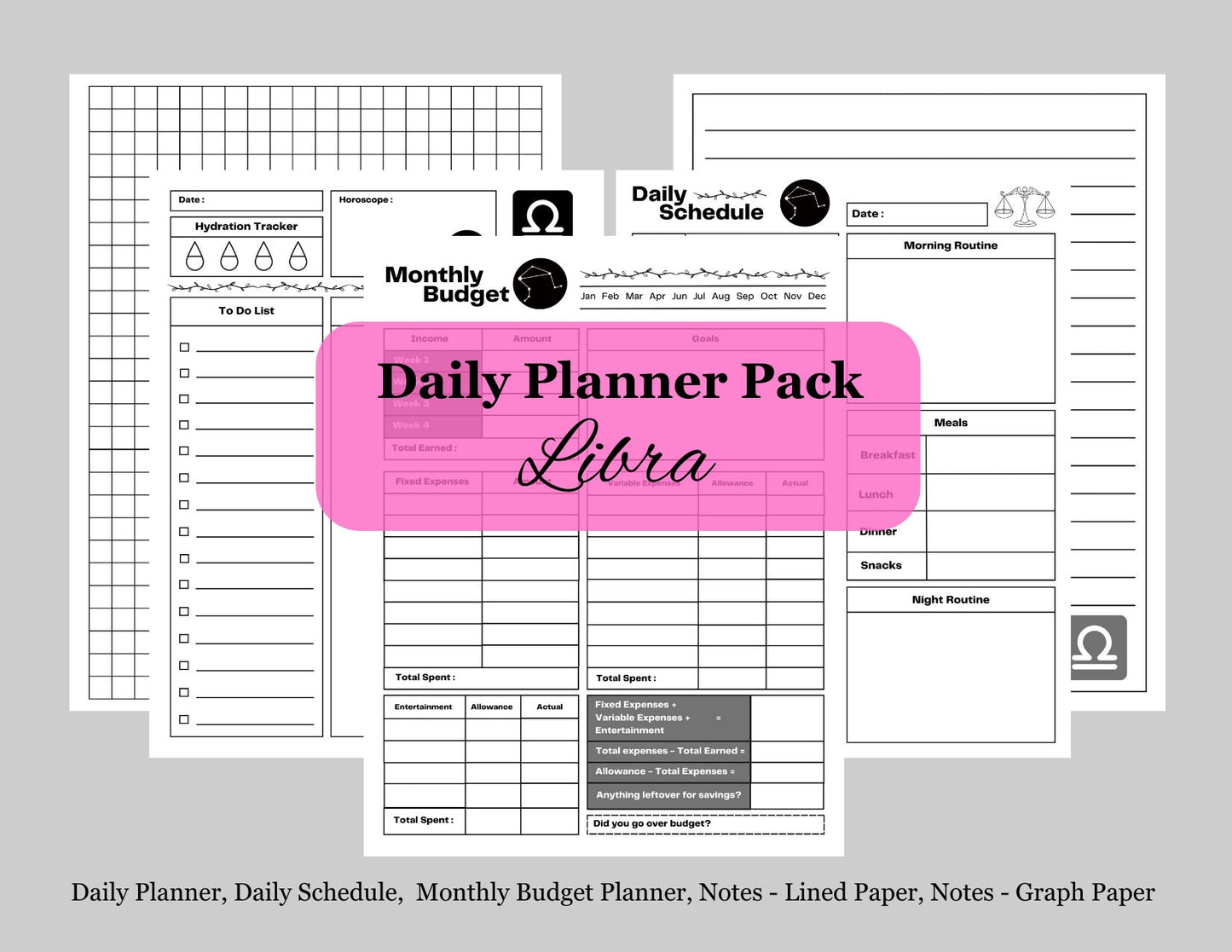 Zodiac Astrology Libra Daily Planner and Monthly Budget Tracker