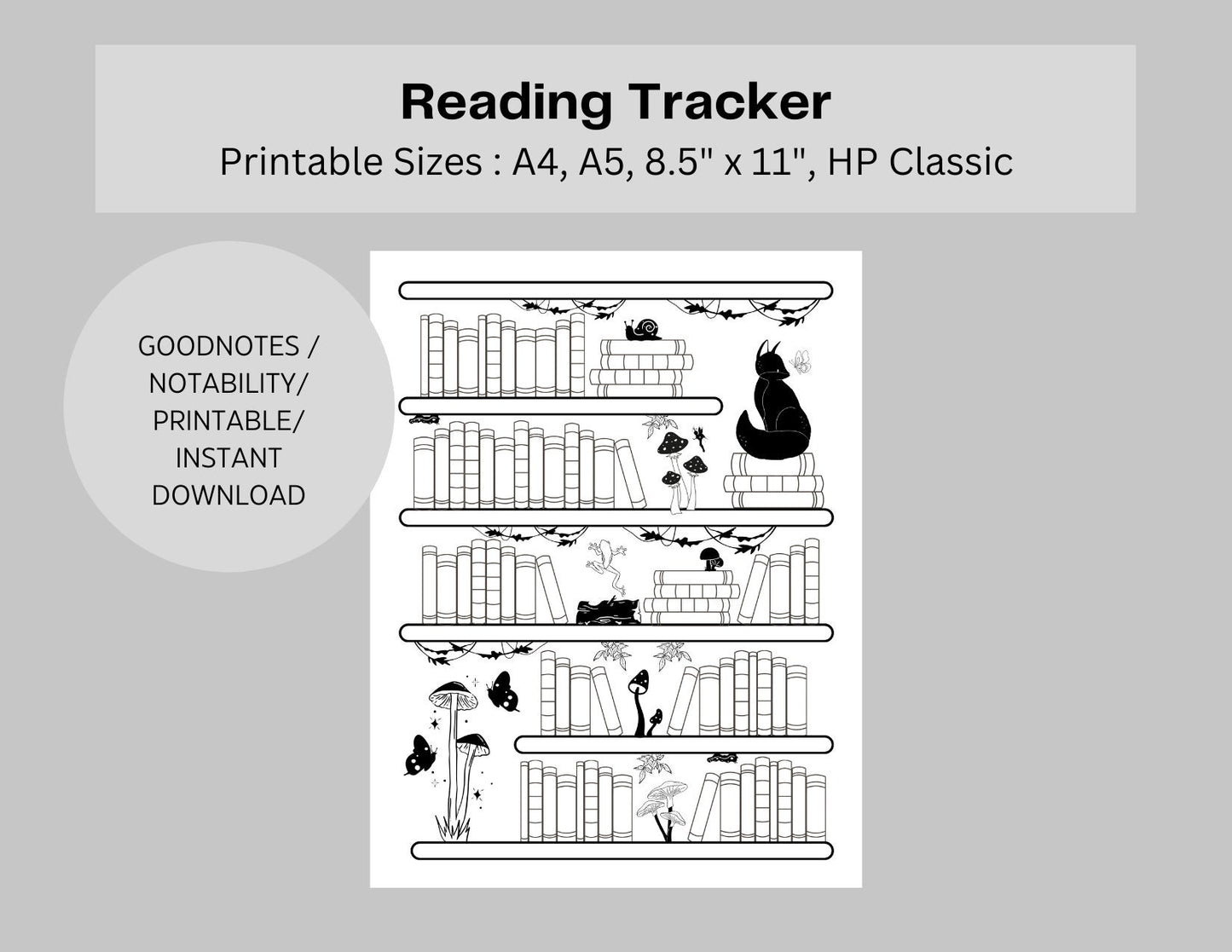 Mushroom Forest Bookshelf Reading Log Tracker - 75 Books