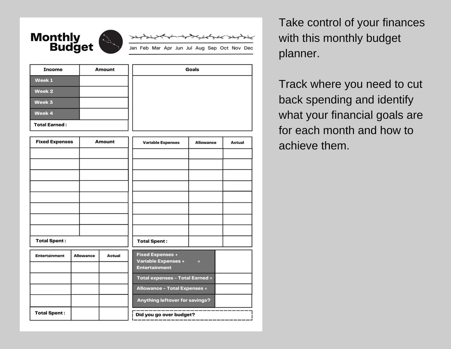 Zodiac Astrology Taurus Daily Planner and Monthly Budget Tracker