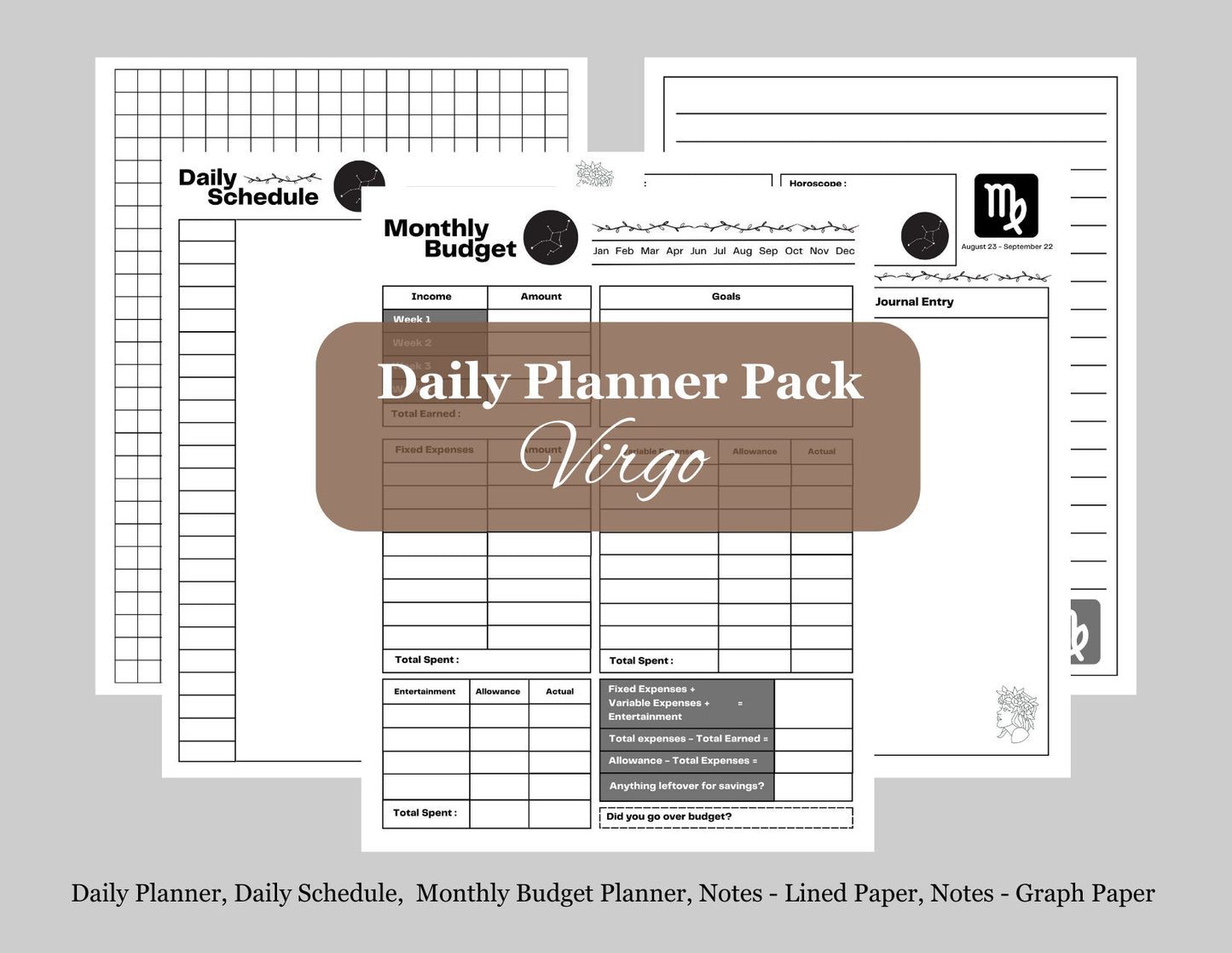 Zodiac Astrology Virgo Daily Planner and Monthly Budget Tracker