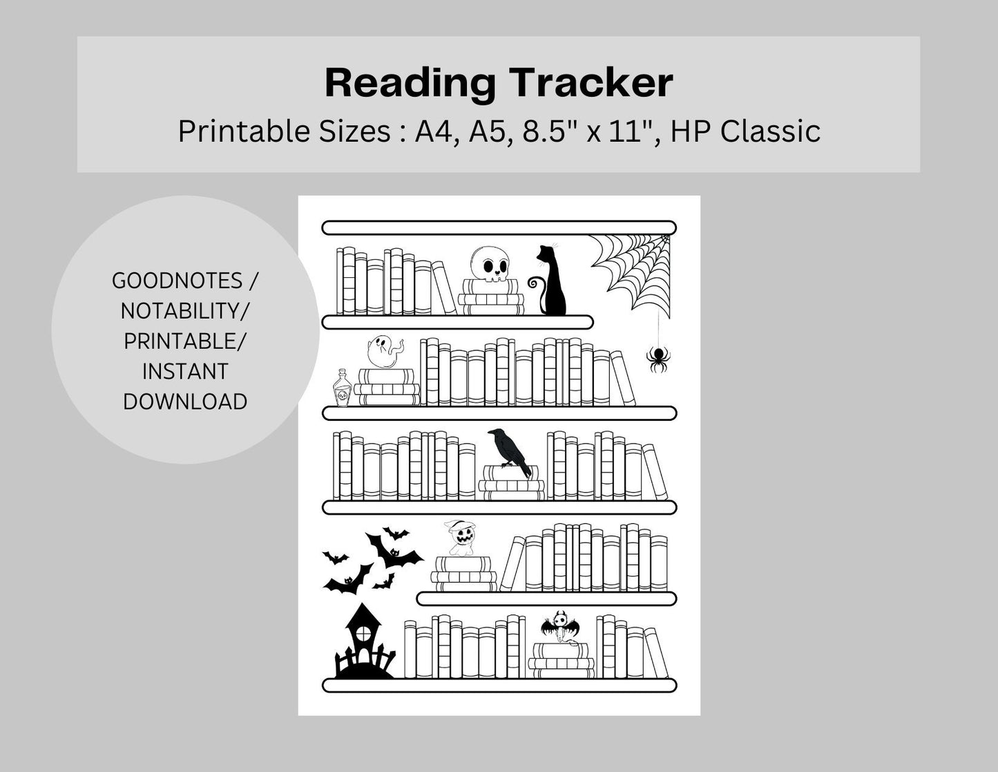 Halloween Bookshelf Reading Log Tracker - 91 Books