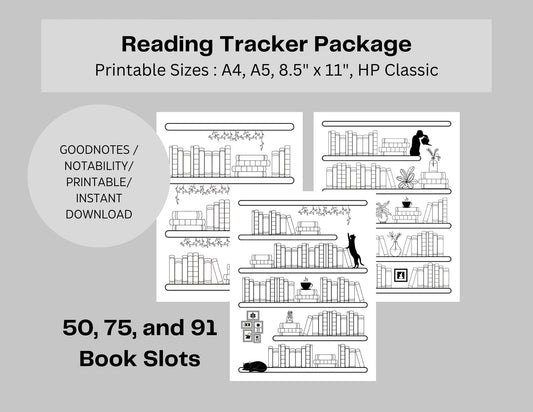 Bookshelf Reading Log Tracker Collection - 50, 75, 91 Books