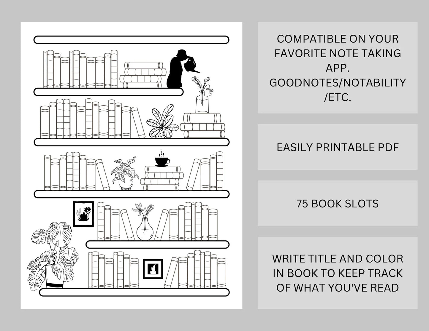 Bookshelf Reading Log Tracker Collection - 50, 75, 91 Books